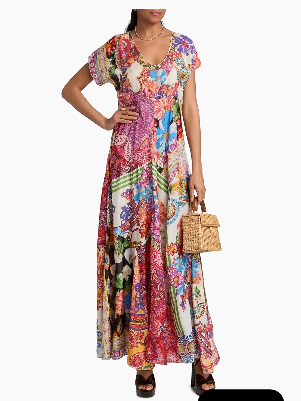 Johnny Was Magnolia Patchwork Multicolor Floral Patchwork Maxi Dress